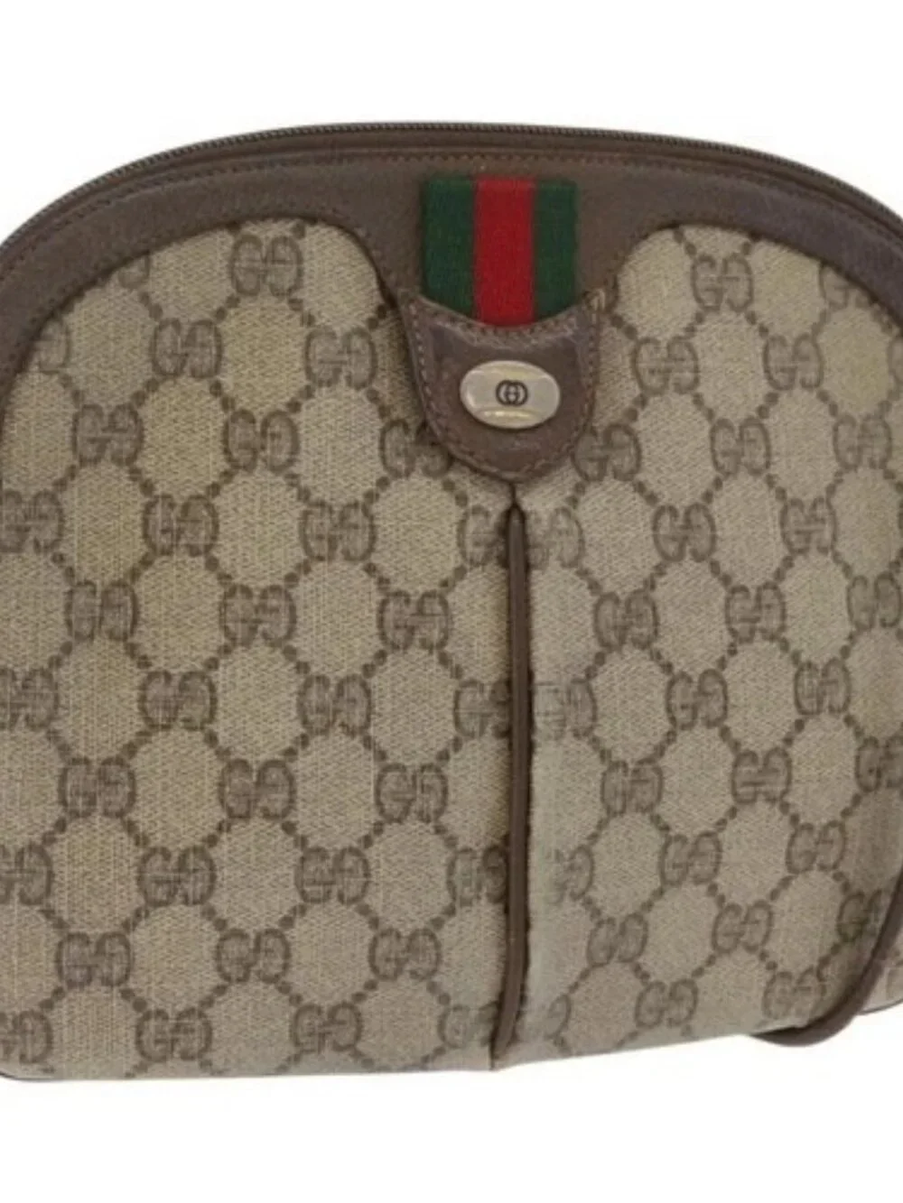 GUCCI GG Supreme Web Sherry Line Bag PVC Beige Gold 904 02 047 Auth 180234